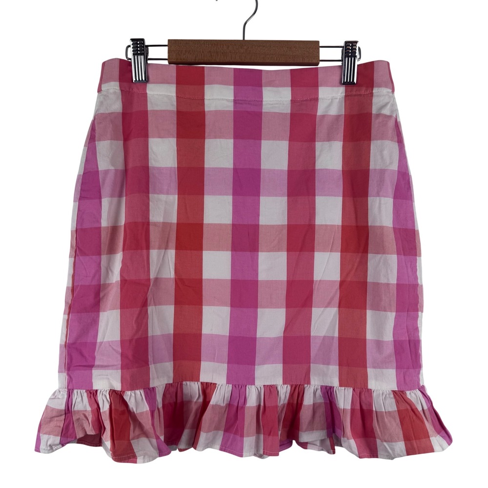 J.Crew Mini Skirt Womens 0 Pink Red Gingham Ruffle Hem Cotton Blend J0911